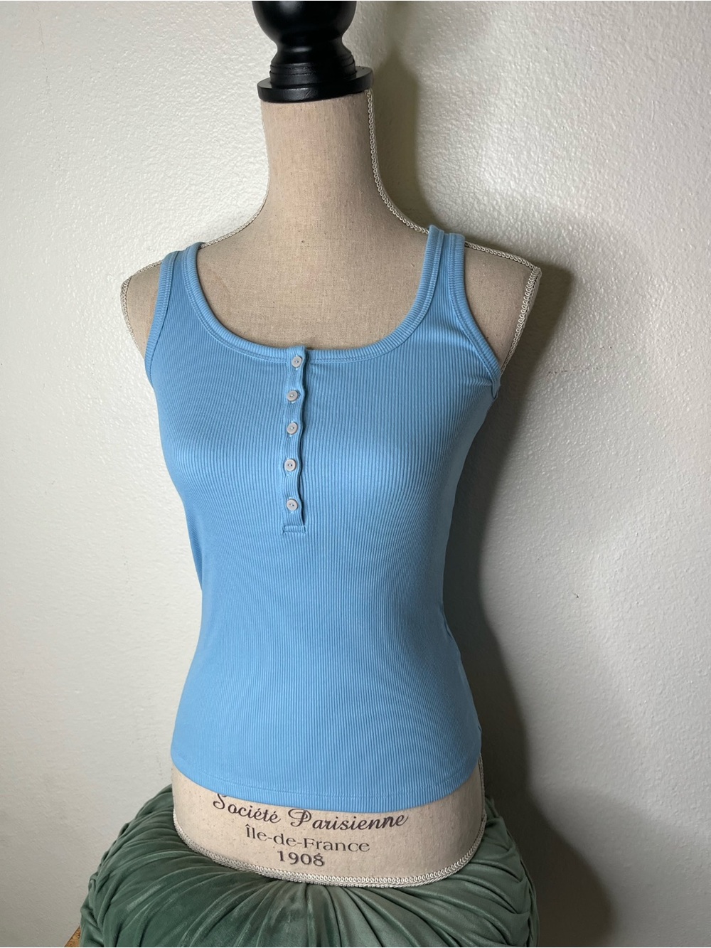 SO Light Blue Ribbed Henley Tank